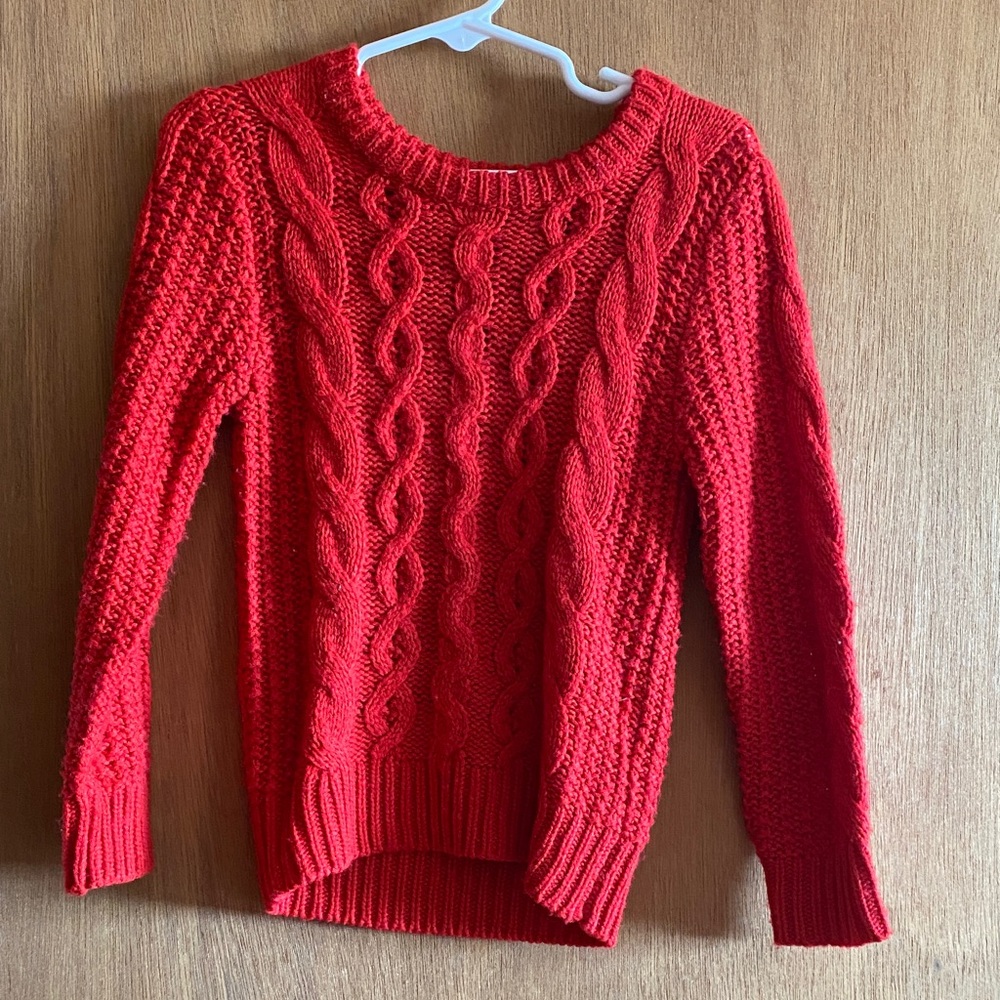 Cozy Red Cable Knit Kids Sweater